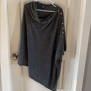Grey poncho style sweater with pearl buttons